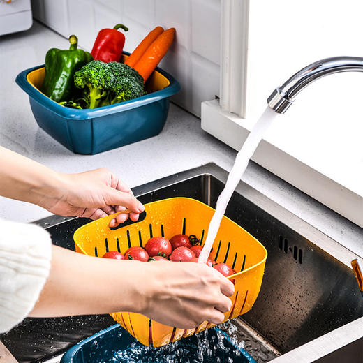 【团购特惠】双层撞色沥水保鲜盒 多功能家用冰箱收纳 厨房蔬菜水果沥水篮 商品图6