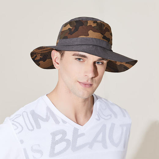 狼族优选丨夏季防紫外线迷彩大帽檐渔夫帽男士户外透气速干防晒遮阳帽 商品图1