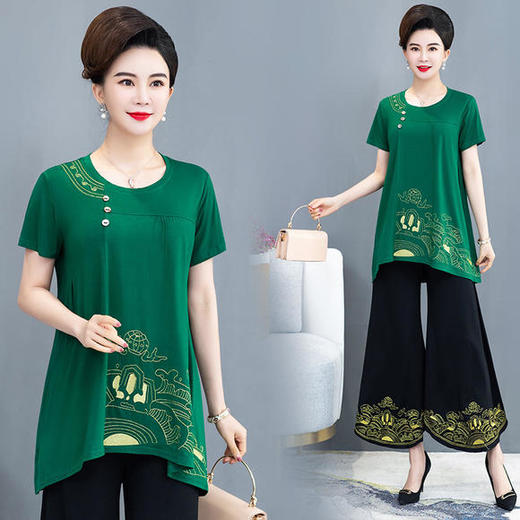 YCE-T166-2001 刺绣两件套装大码名族风妈妈装 商品图3