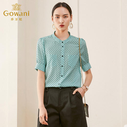 乔万尼夏季新款真丝衬衫印花宽松桑蚕丝上衣五分袖ES2C196 商品图1