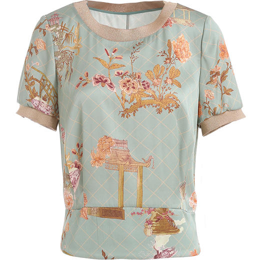 乔万尼新款夏真丝衬衫女流行气质显瘦短袖印花桑蚕丝上衣ES2C195 商品图4