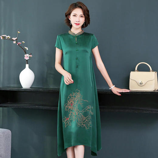 XN-8033立领刺绣桑蚕丝真丝连衣裙 商品图0