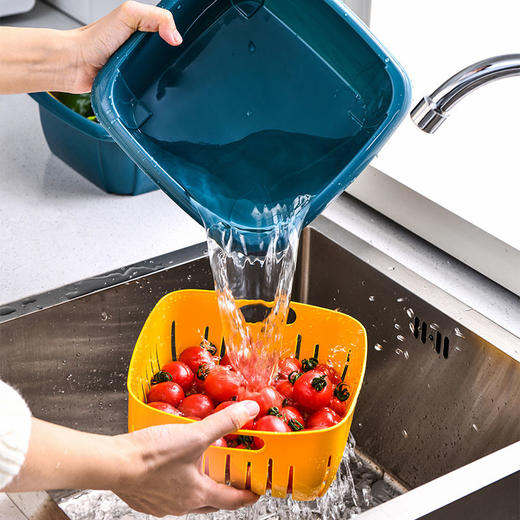 【团购特惠】双层撞色沥水保鲜盒 多功能家用冰箱收纳 厨房蔬菜水果沥水篮 商品图7