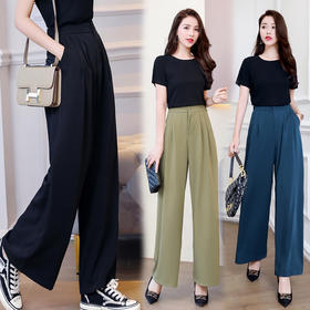 WZNH-MCXZ9837新款潮流洋气阔腿裤+纯色棉袖T恤