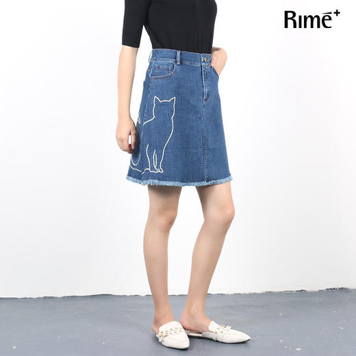 牛仔半身裙猫猫刺绣流苏边牛仔半裙女56057 商品图0