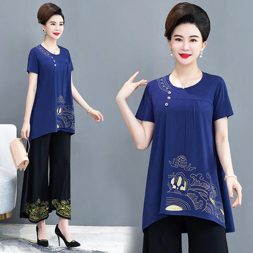 YCE-T166-2001 刺绣两件套装大码名族风妈妈装 商品图1