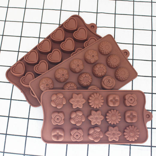 巧克力硅胶模 心形/花形/纽扣/勺形/数字 巧克力模 果冻模 软糖模 多款可选 商品图0