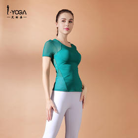 IYOGA专业瑜伽服T恤女iyoga高端速干健身跑步运动显瘦上衣带胸垫一体夏T027