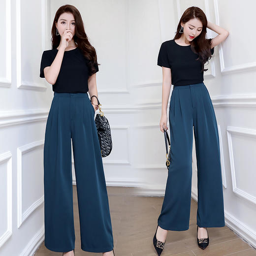WZNH-MCXZ9837新款潮流洋气阔腿裤+纯色棉袖T恤 商品图2