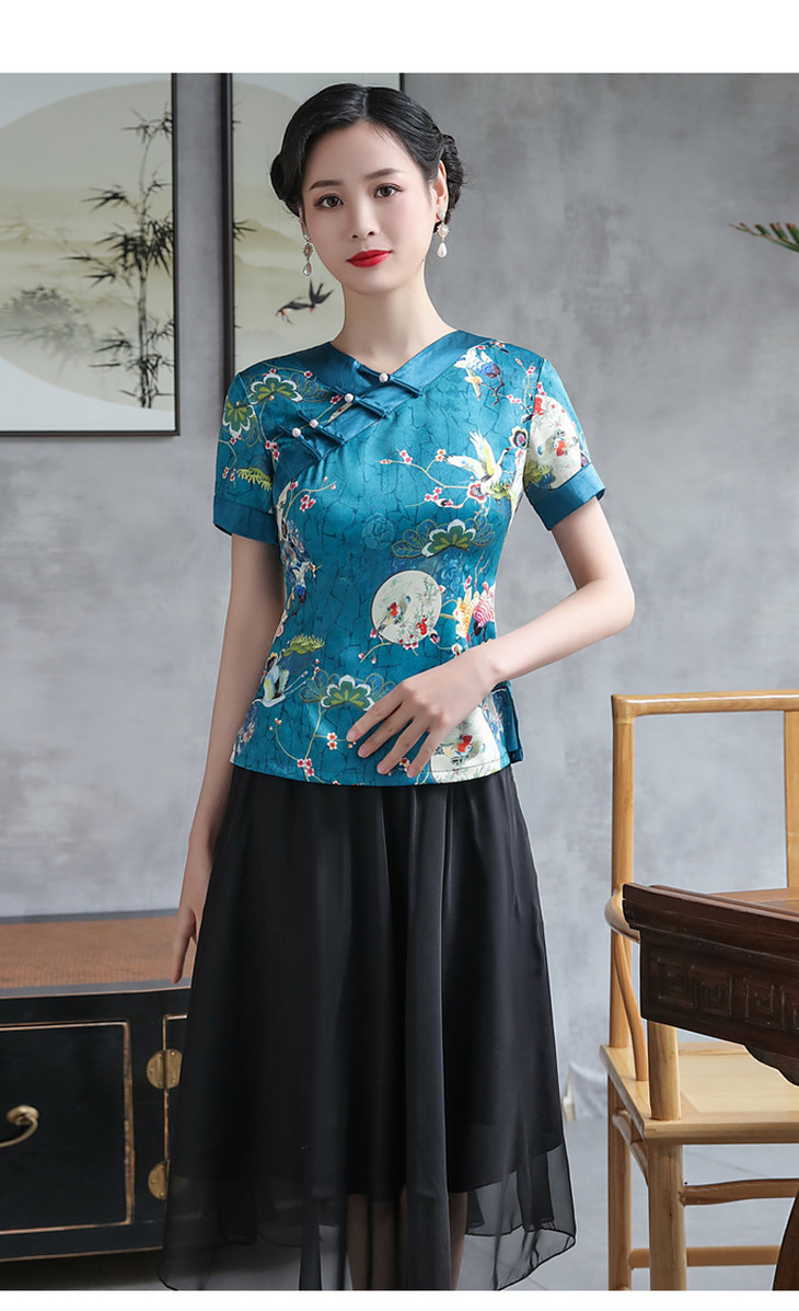 xl2148民国中式旗袍上衣套装无领旗袍改良二件套连衣裙