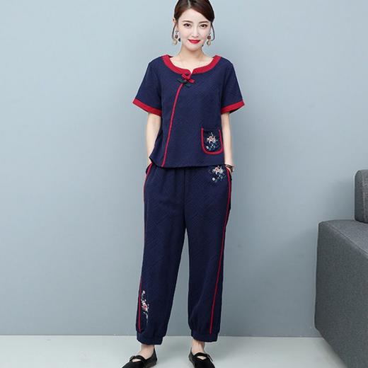 MQ-TZ213民族风刺绣棉麻短袖上衣阔腿裤亚麻两件套装YY 商品图3