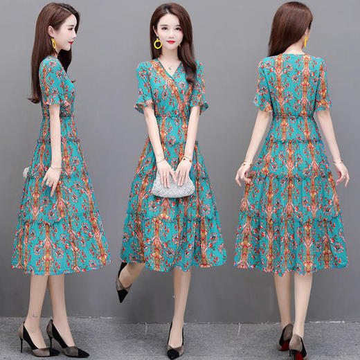 YW-XH-QZ20A19印花时尚气质修身中长款连衣裙 商品图2