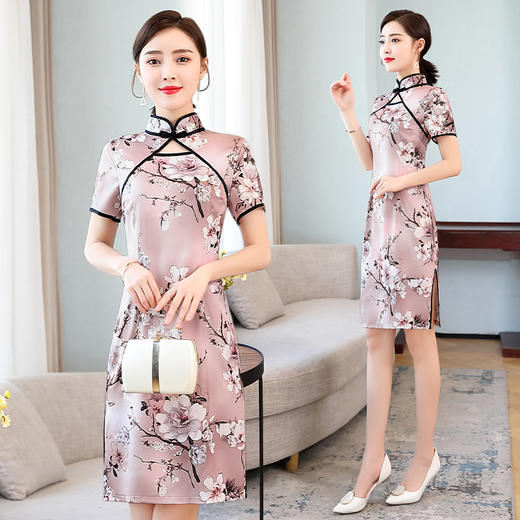 WZNH-HYYX5889夏新品时尚优雅盘扣印花收腰显瘦旗袍连衣裙 商品图1