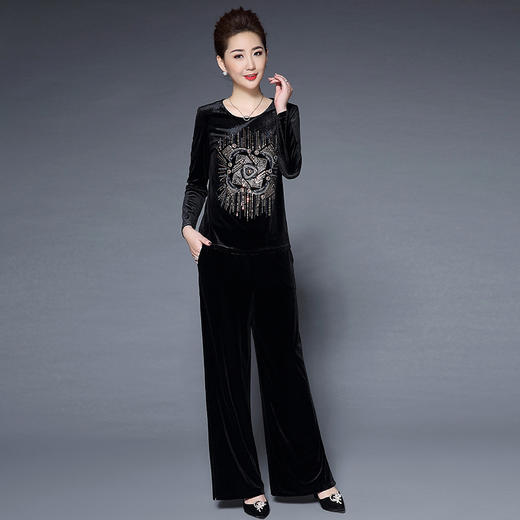 WZNH-HXGLR9806新款妈妈装时尚气质优雅纯色两件套 商品图1