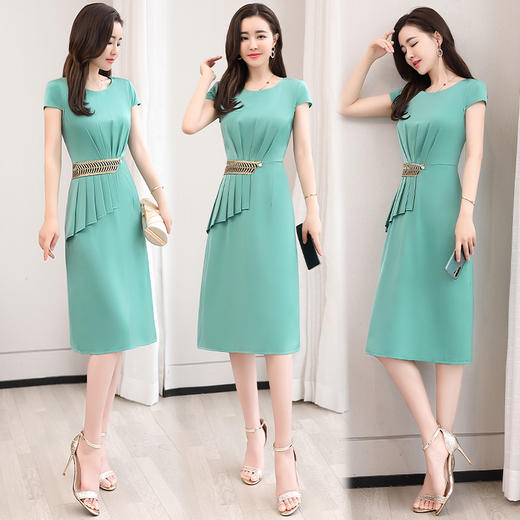 WZNH-OKYZ1827夏季通勤高腰时尚收腰显瘦圆领连衣裙 商品图0