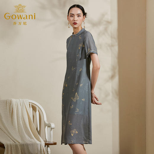 【花罗】乔万尼夏季桑蚕丝复古气质连衣裙收腰修身真丝中长裙女ES2E180 商品图1