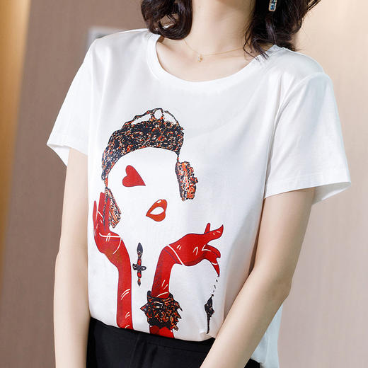 WZNH-WX80359爆款夏季OL气质桑蚕丝套头圆领宽松型女式T恤 商品图2