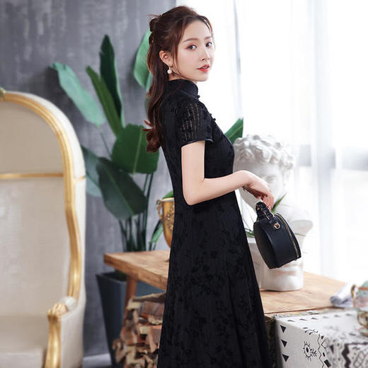 XGT-Q2038新款纯色古典中国风改良弹力提花旗袍裙 商品图1