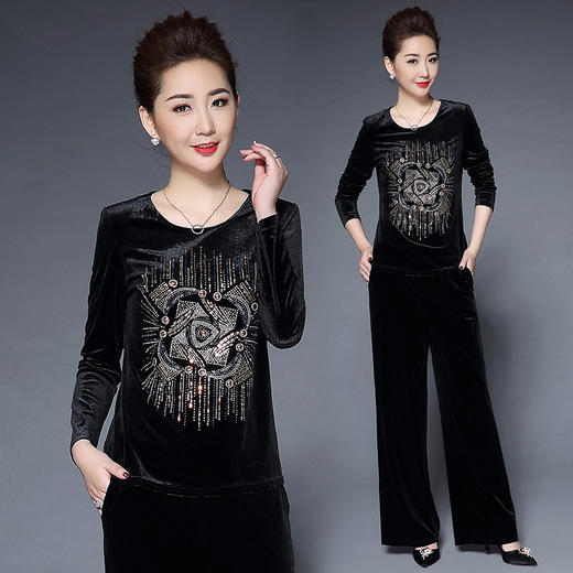 WZNH-HXGLR9806新款妈妈装时尚气质优雅纯色两件套 商品图0