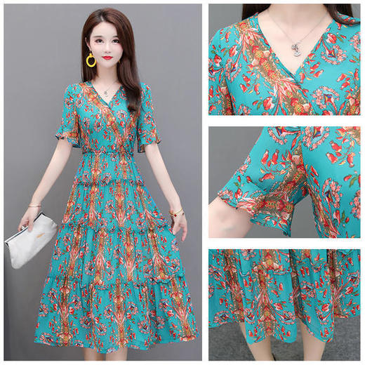 YW-XH-QZ20A19印花时尚气质修身中长款连衣裙 商品图3