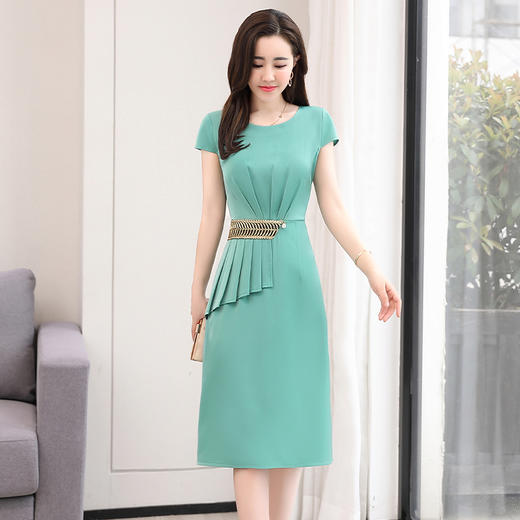 WZNH-OKYZ1827夏季通勤高腰时尚收腰显瘦圆领连衣裙 商品图3