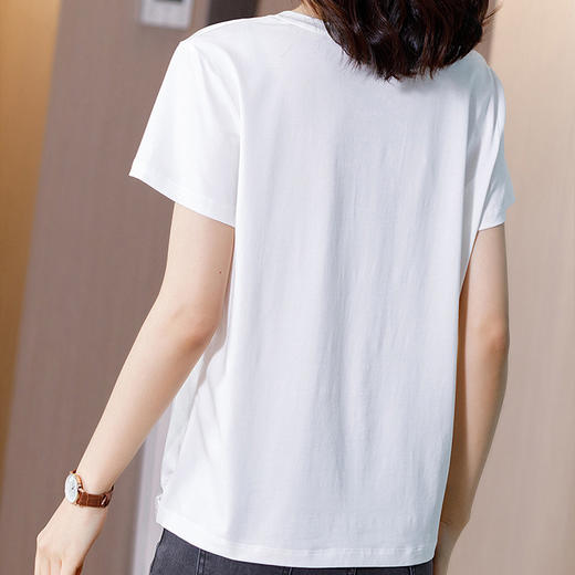 WZNH-WX80519夏新款韩版时尚百搭桑蚕丝圆领短袖套头真丝上衣 商品图4