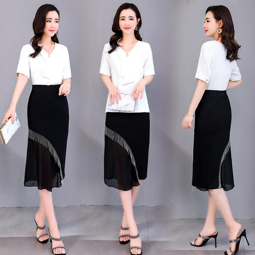 WZNH-HMQY218夏季新款假领带小衫半身裙套装 商品图1