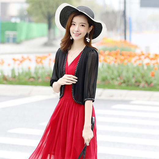 WZNH-CME1889-1新款纯色原创设计V领七分袖开衫 商品图2