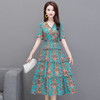 YW-XH-QZ20A19印花时尚气质修身中长款连衣裙 商品缩略图0