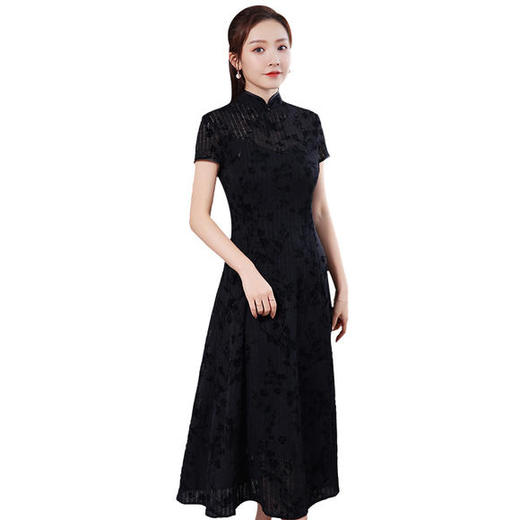 XGT-Q2038新款纯色古典中国风改良弹力提花旗袍裙 商品图4