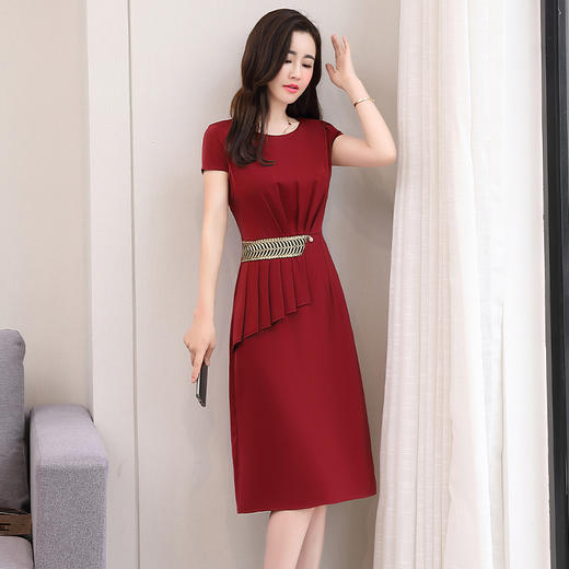 WZNH-OKYZ1827夏季通勤高腰时尚收腰显瘦圆领连衣裙 商品图2