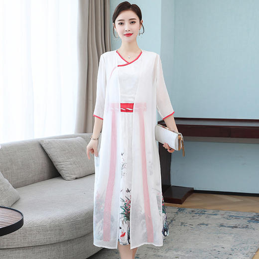 YH-78378文艺复古汉服改良连衣裙古风收腰刺绣改良V领雪纺连衣裙ZXH 商品图2