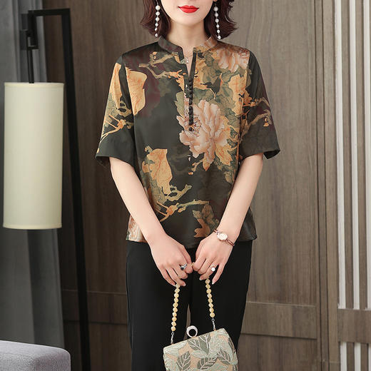 MQ-LM8268夏季新款复古民族风中袖仿真丝T恤YY 商品图1