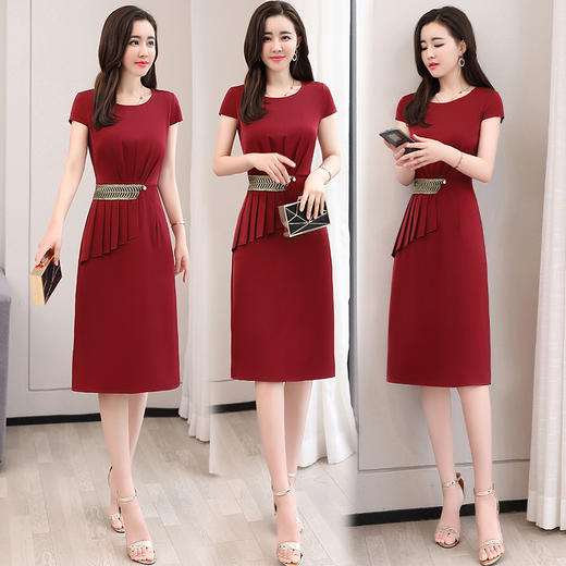 WZNH-OKYZ1827夏季通勤高腰时尚收腰显瘦圆领连衣裙 商品图1