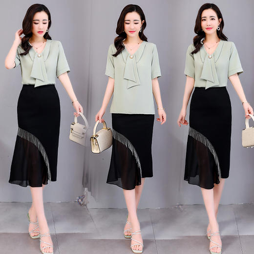 WZNH-HMQY218夏季新款假领带小衫半身裙套装 商品图2