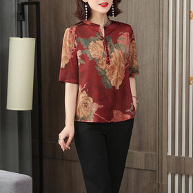 MQ-LM8268夏季新款复古民族风中袖仿真丝T恤YY