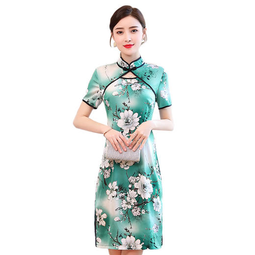 WZNH-HYYX5889夏新品时尚优雅盘扣印花收腰显瘦旗袍连衣裙 商品图4