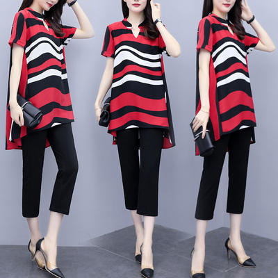 HT-8018夏装新款200斤胖mm洋气时髦宽松遮肚子显瘦两件套装 商品图2