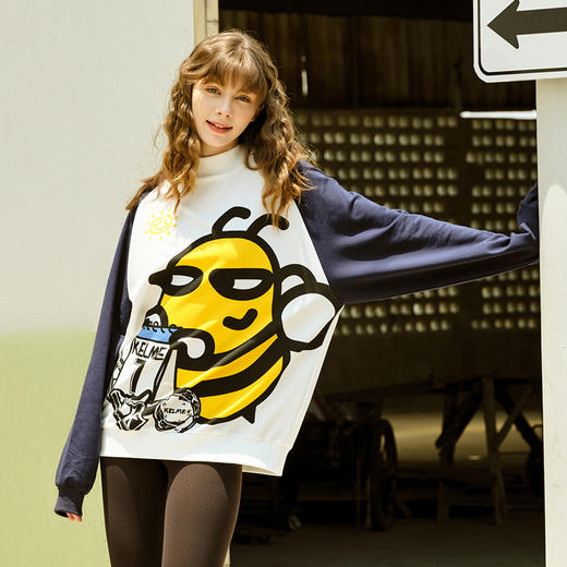 卡尔美休闲卫衣女新款圆领卡通拼色时尚圆领宽松长袖T恤 商品图1