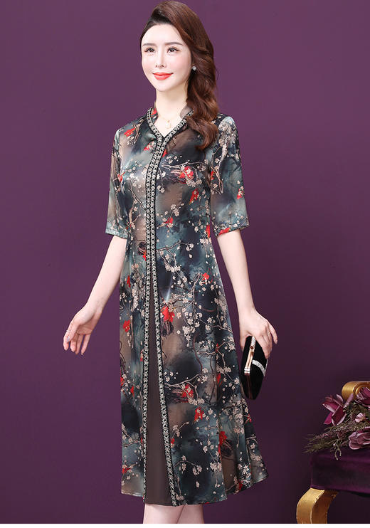 WXY-W-K9-20087新款夏季贵夫人桑蚕丝民族风连衣裙 商品图0