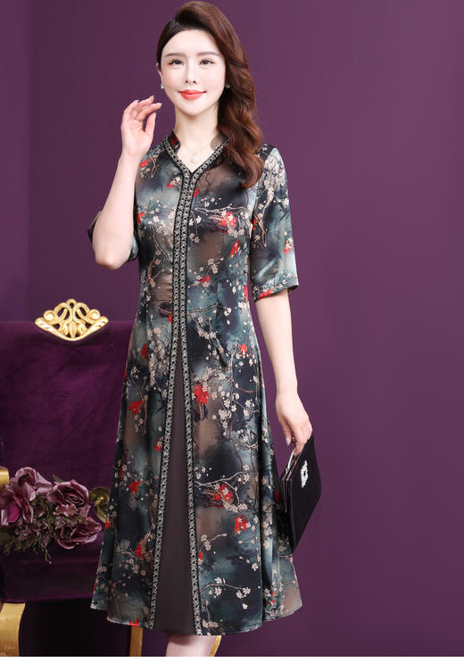 WXY-W-K9-20087新款夏季贵夫人桑蚕丝民族风连衣裙 商品图3