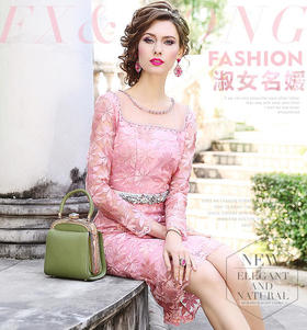 FMY-29168新款气质收腰圆领绣花包臀裙