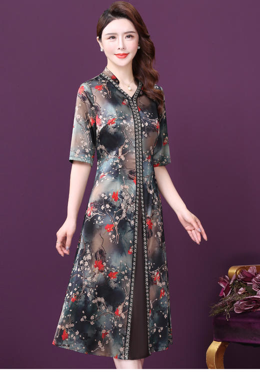 WXY-W-K9-20087新款夏季贵夫人桑蚕丝民族风连衣裙 商品图1