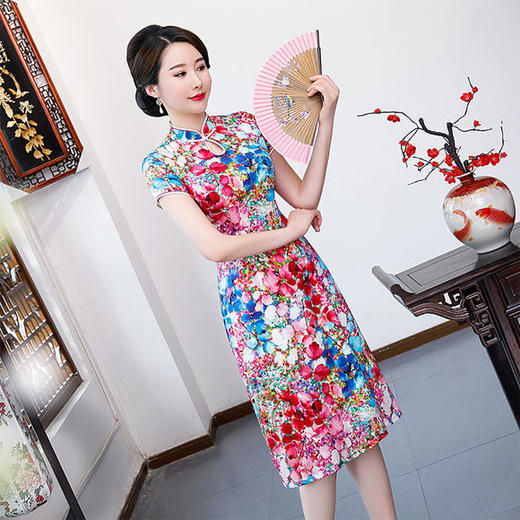 QQ-9690夏新品A字裙真丝旗袍裙中国风时尚修身中式礼服 商品图2