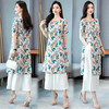 WZNH-MCXZ208夏季棉麻复古中长款短袖显瘦印花两件套 商品缩略图1