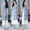 WZNH-MCXZ208夏季棉麻复古中长款短袖显瘦印花两件套 商品缩略图0