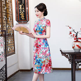 QQ-9690夏新品A字裙真丝旗袍裙中国风时尚修身中式礼服