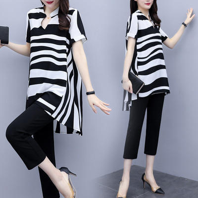 HT-8018夏装新款200斤胖mm洋气时髦宽松遮肚子显瘦两件套装 商品图3
