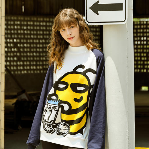 卡尔美休闲卫衣女新款圆领卡通拼色时尚圆领宽松长袖T恤 商品图2