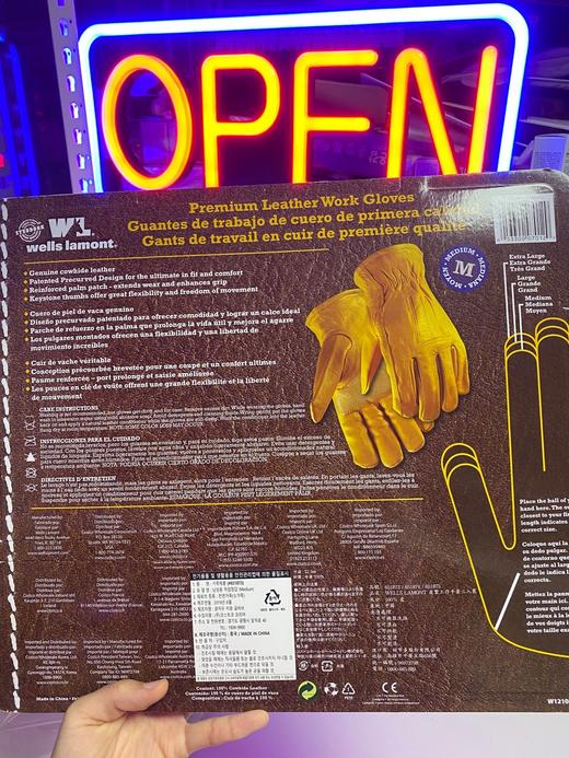 costcowellslamont工作手套m全牛皮防护1双651873